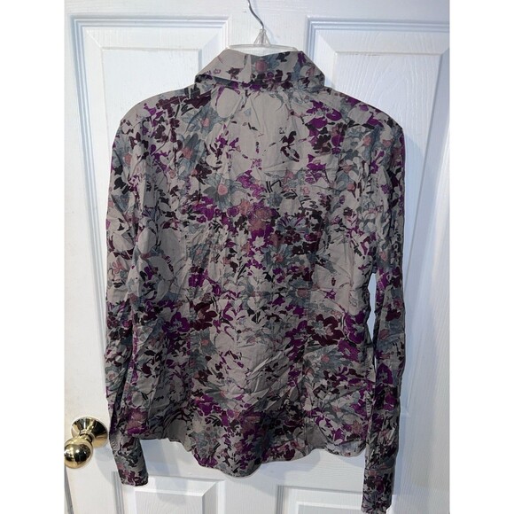 ETRO Button Up Blouse Womens M It 44/sz 8 Long Sleeve Gray Floral Italy Capsule - Picture 4 of 8